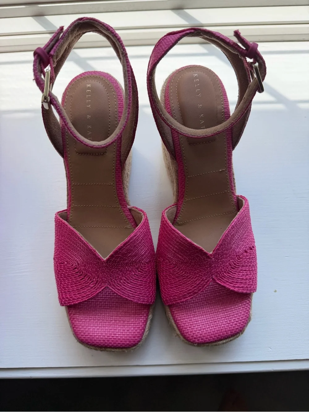 Kelly & Katie Fuchsia Wedge Sandals with Ankle Strap